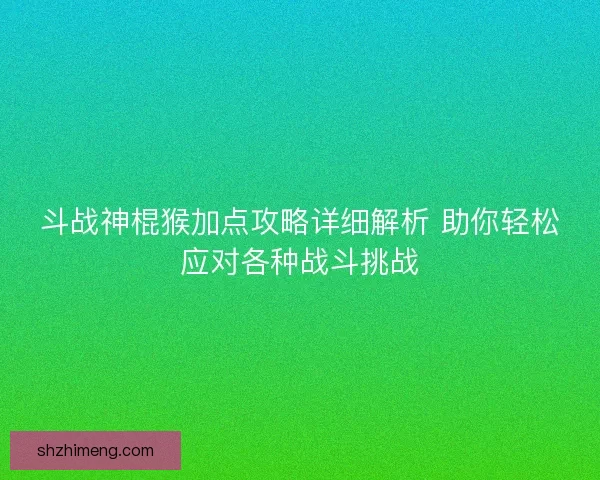 斗战神棍猴加点攻略详细解析 助你轻松应对各种战斗挑战