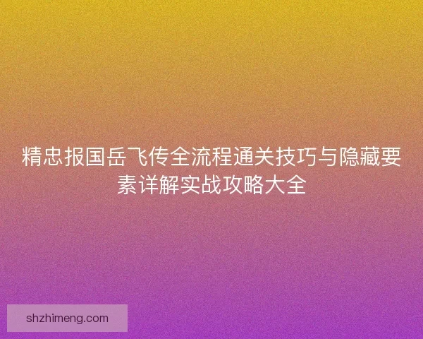 精忠报国岳飞传全流程通关技巧与隐藏要素详解实战攻略大全